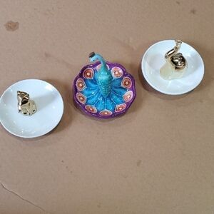 Colorful Peacock , Fox, and  Elephant Trinket Ring Dishes